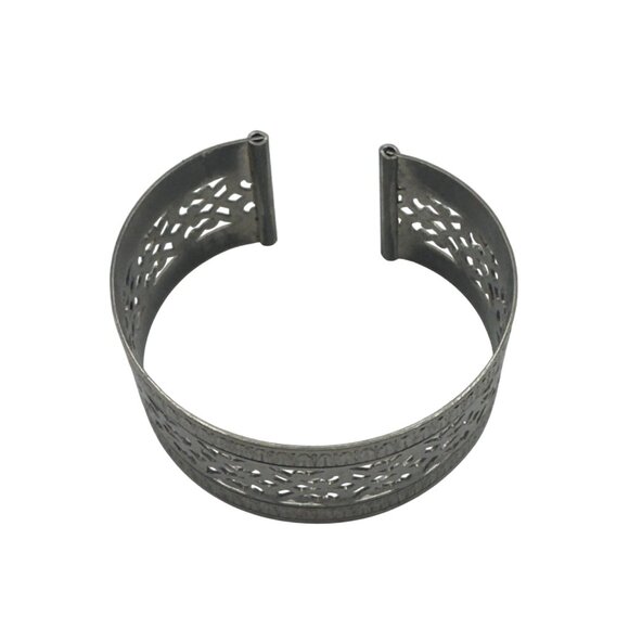 Silver-Tone Cuff Bracelet Open Work Intricate Detailing Adjustable Fit Ornate - Picture 2 of 6
